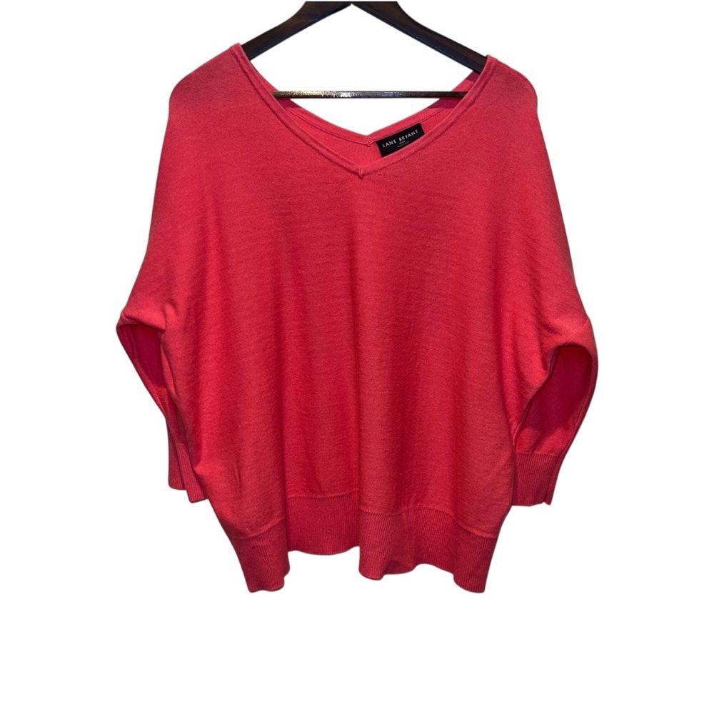 Lane Bryant Size 18/20 Sweater 3/4 Sleeve V-Neck Bright Coral Pink